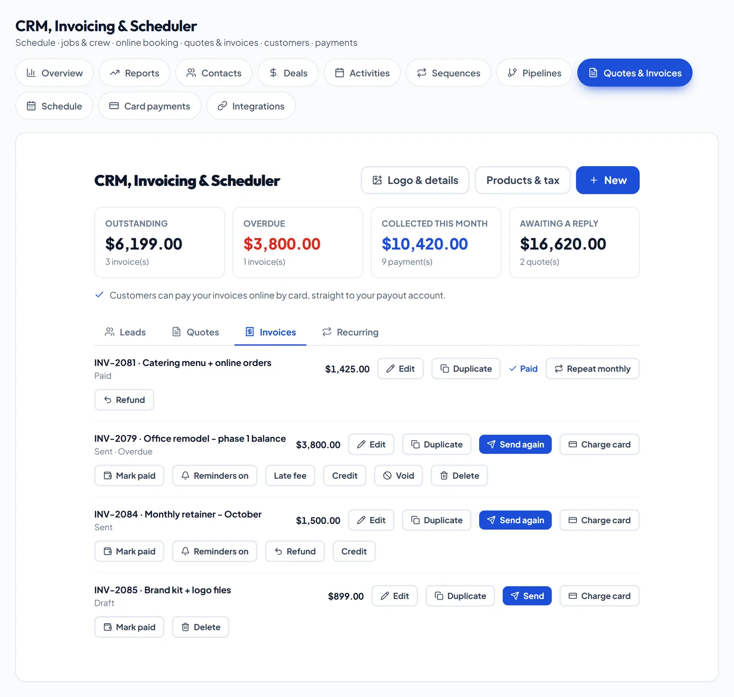 Invoices customers pay by card - chased for you