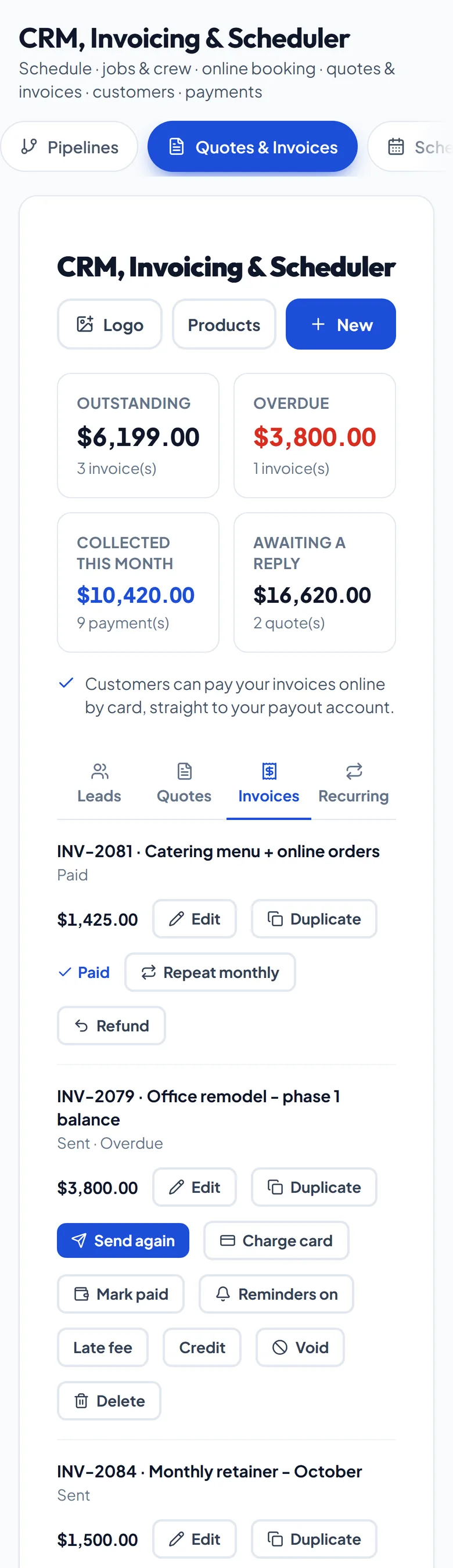 Invoices paid by card - chased automatically