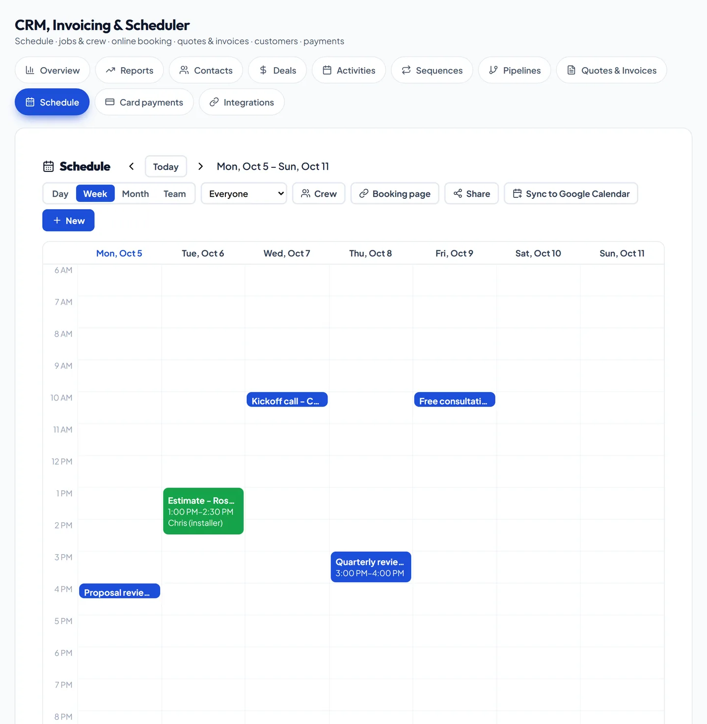 Your calendar, your crew and a booking page