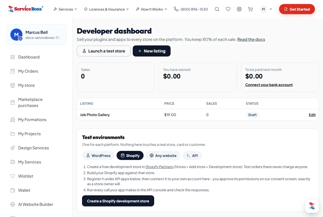 A separate test environment for each platform - here the Shopify steps.