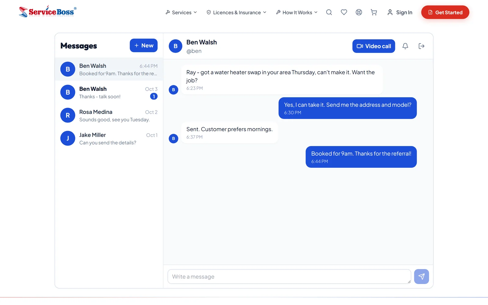 Private messages and video calls (sample)