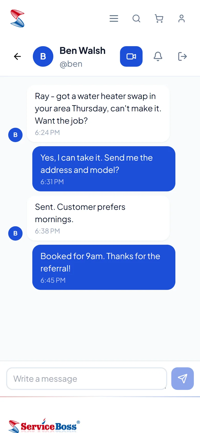 Private messages and video calls (sample)