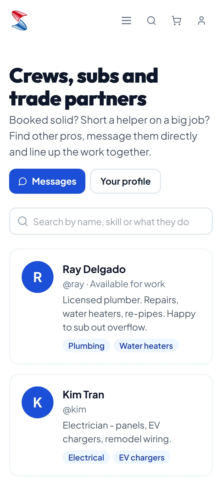 Find people to work with (sample members)